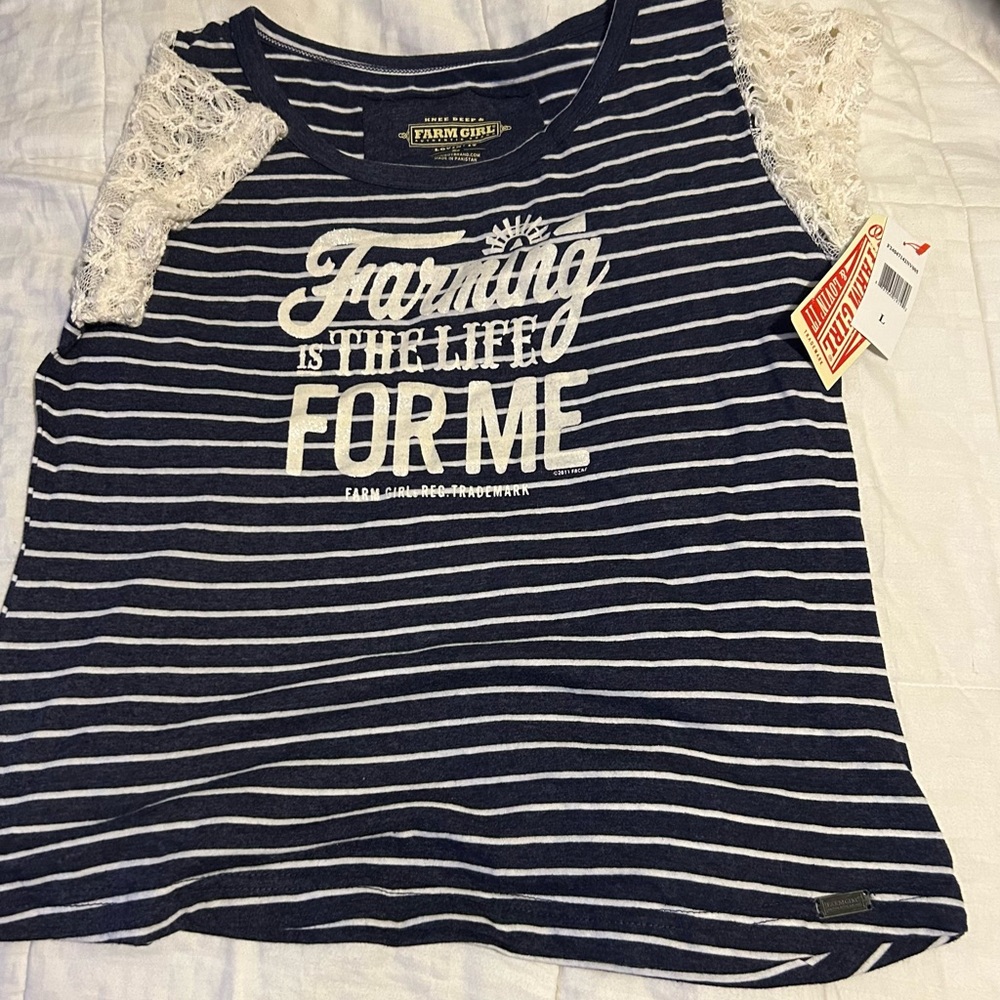Navy Striped Women's Top